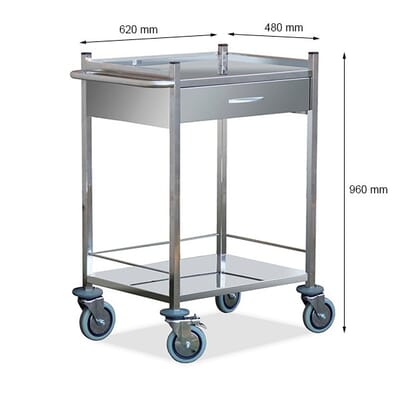 Stainless Steel Emergency Cart 1 Drawer And 2 Shelves La Pastilla